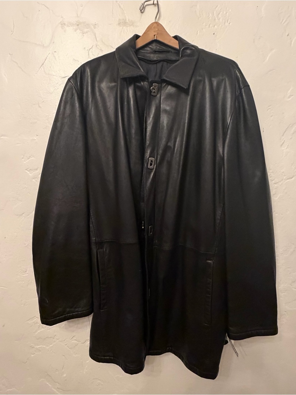 Salvatore Ferragamo Men's Black Leather Trench Coat